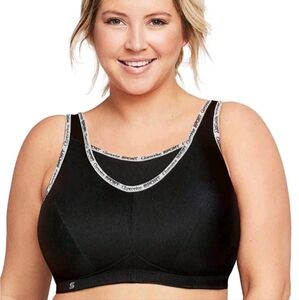 GLAMORISE Women's Black Logo Trim No Bounce Cami Sports Bra Wirefree Size 40F.